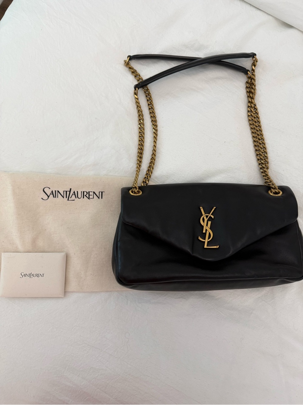 Saint Laurent Black Leather Shoulder Bag with Gold YSL Hardware